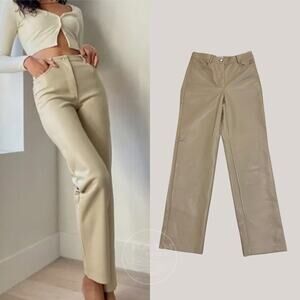 New ARITZIA Wilfred The Melina Pant | Vegan Leather Taupe, Size 0, NWOT